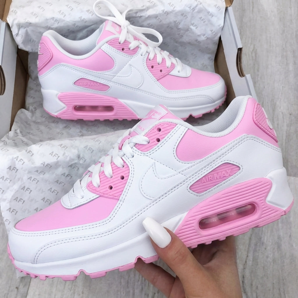 Custom Nike Air Max 90 Shoes Baby Pink White-oicustom