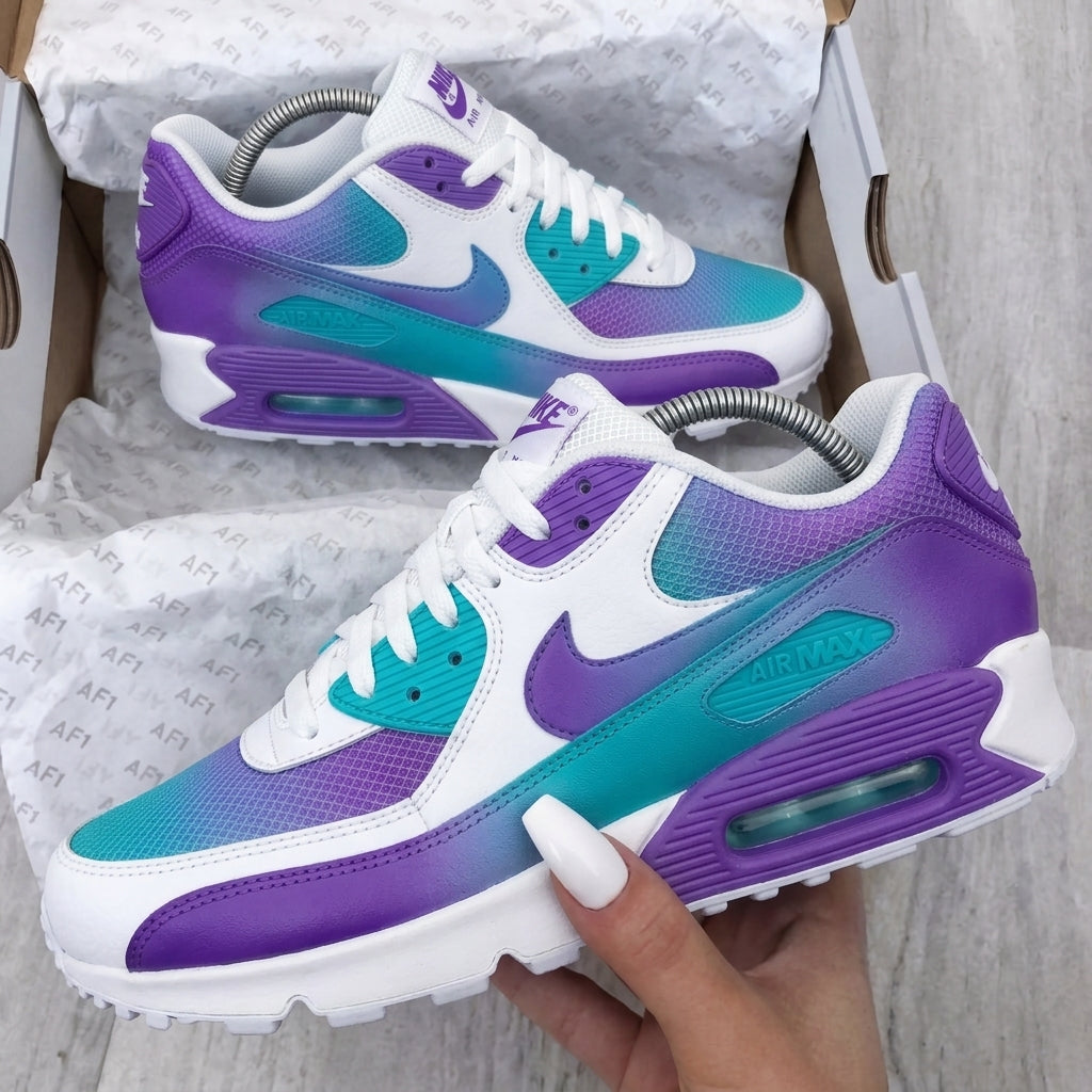 Custom Nike Air Max 90 Shoes Purple Teal Gradient-oicustom
