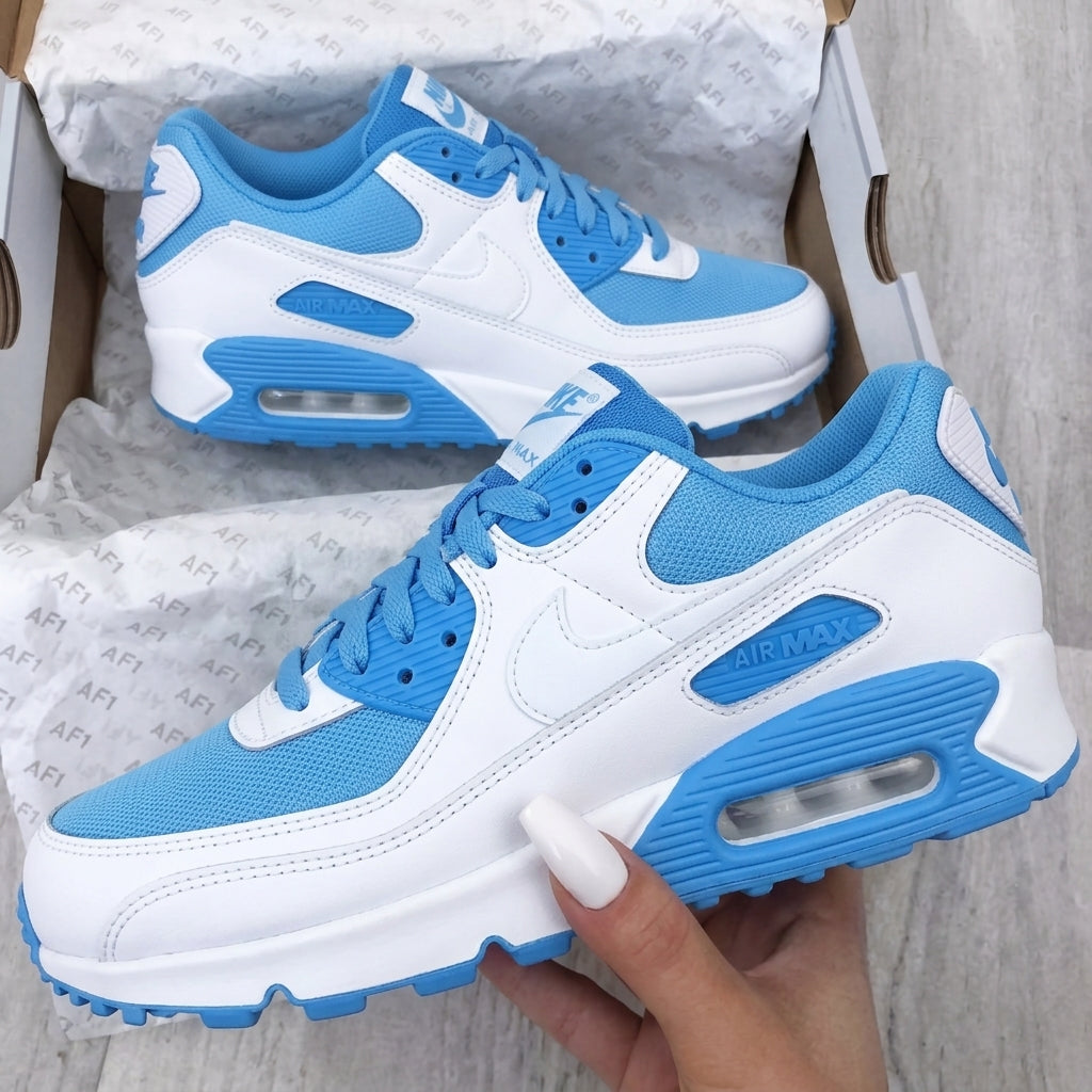 Custom Nike Air Max 90 Shoes White Baby Blue Mesh-oicustom