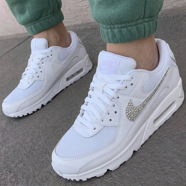 Custom Nike Air Max 90 Weeding Shoes White Rhinestones-oicustom