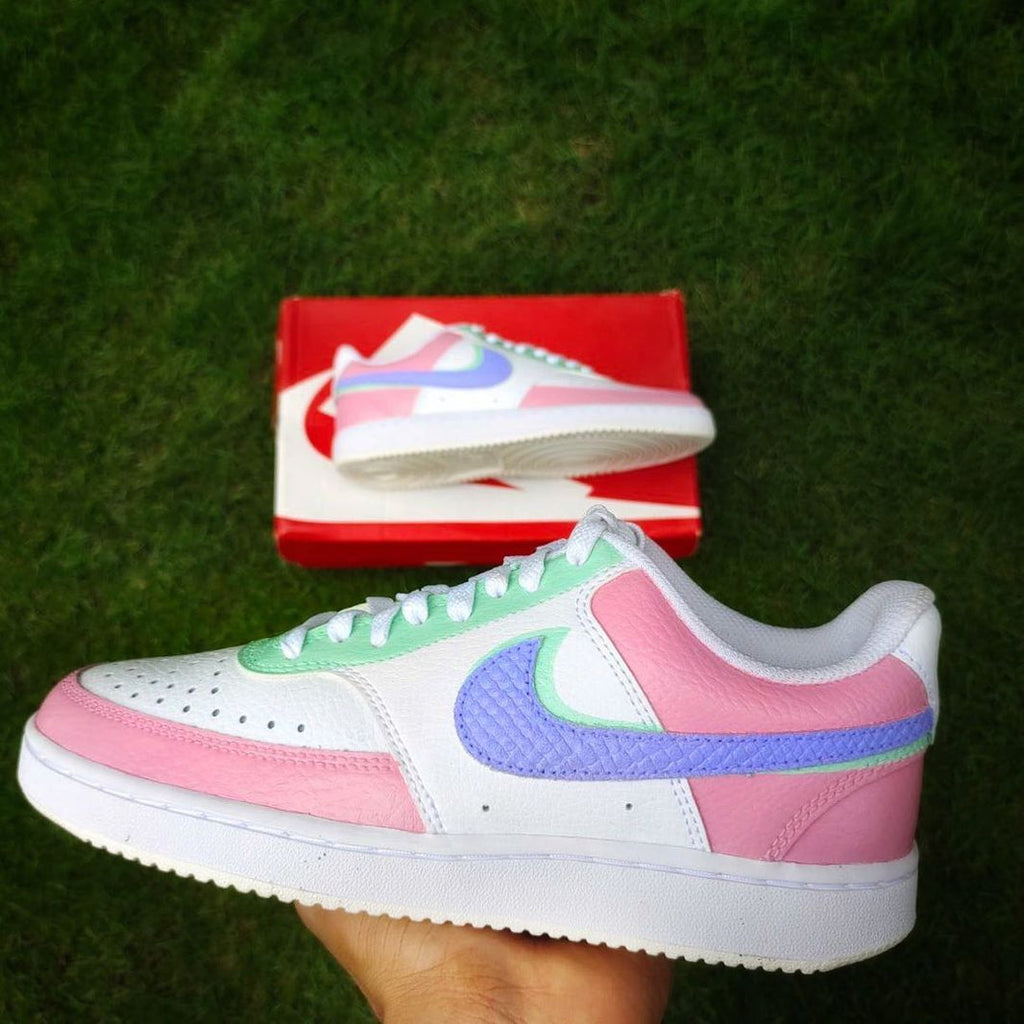 Custom Nike Court Vision Baby Pink With Purple Snake Skin Swoosh-oicustom