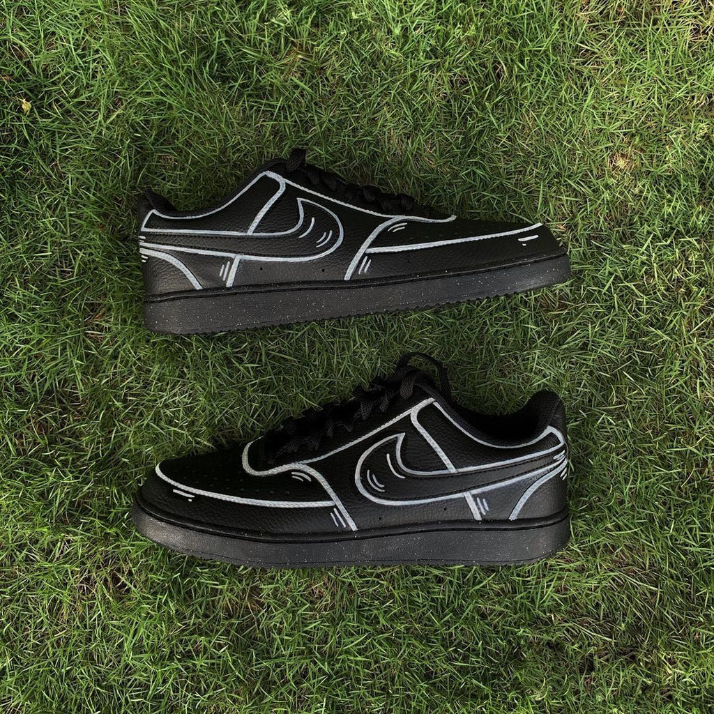 Custom Nike Court Vision Black Sketch Pattern-oicustom