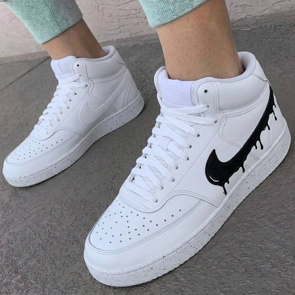 Custom Nike Court Vision Shoes Black Dripping Swoosh-oicustom