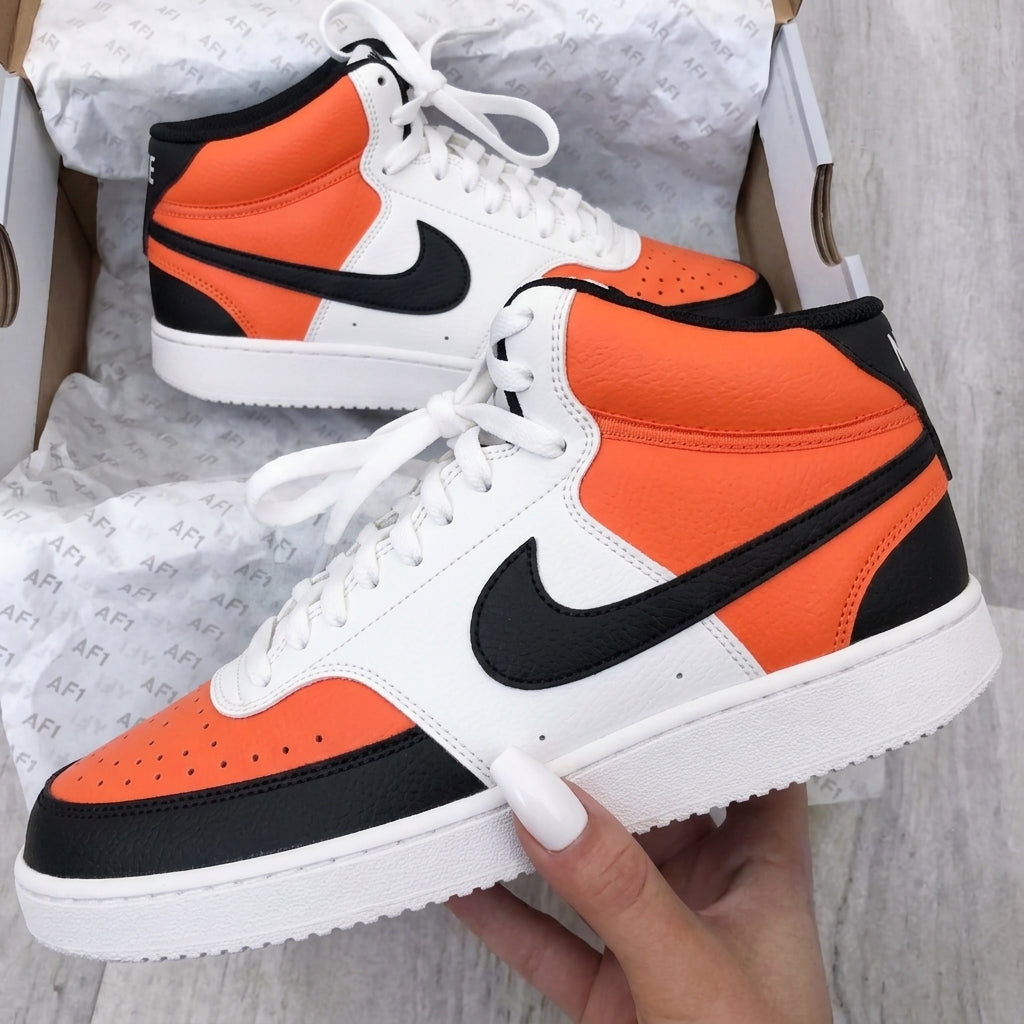 Custom Nike Court Vision Shoes Orange Black-oicustom