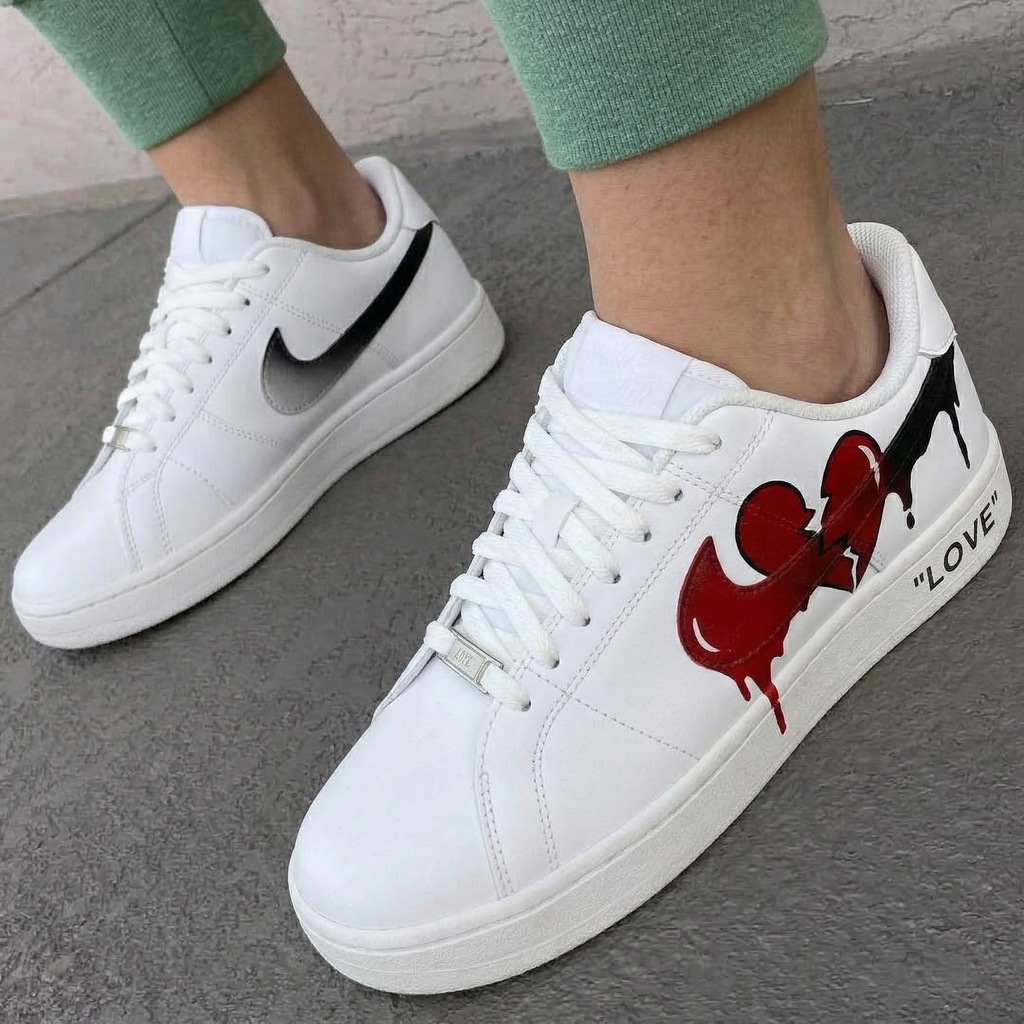 Custom Nike Court Vision Shoes Red Black Broken Heart Love Drip-oicustom