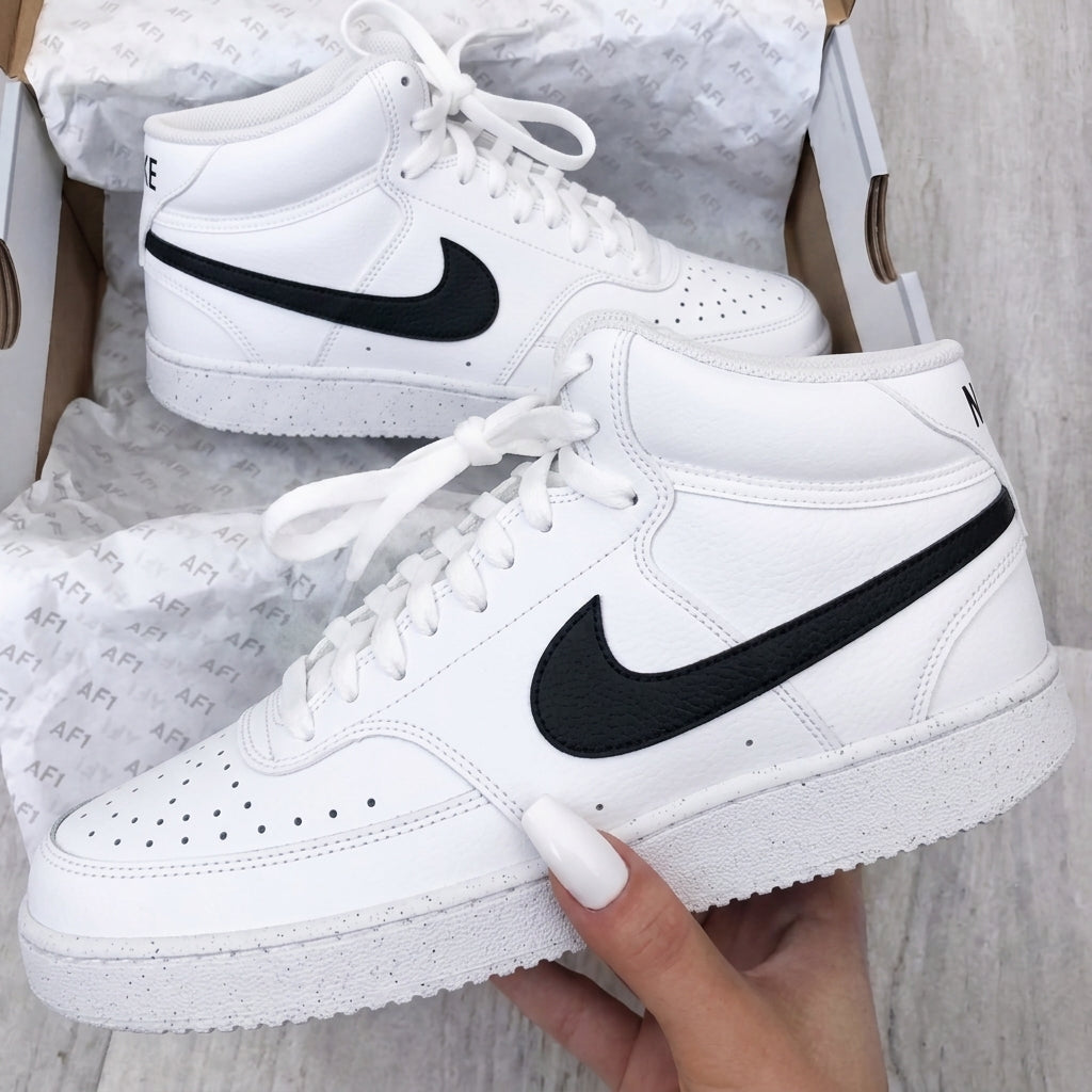 Custom Nike Court Vision Shoes White Black Mid-oicustom