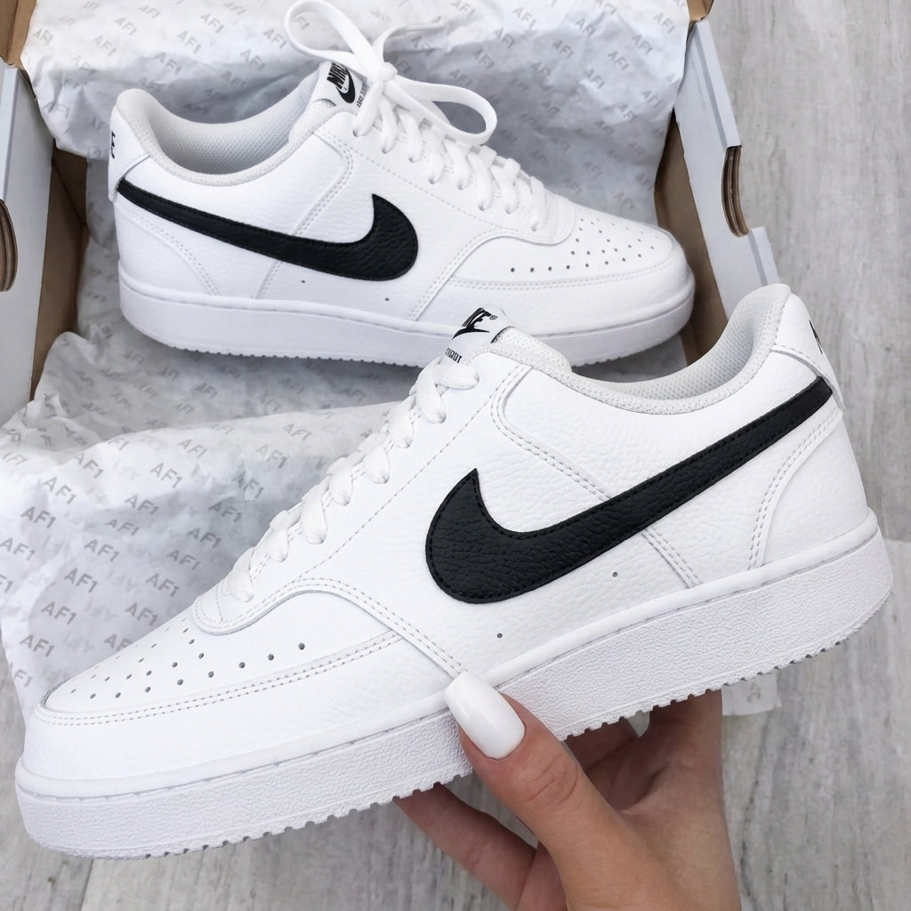 Custom Nike Court Vision Shoes White Black Swoosh-oicustom
