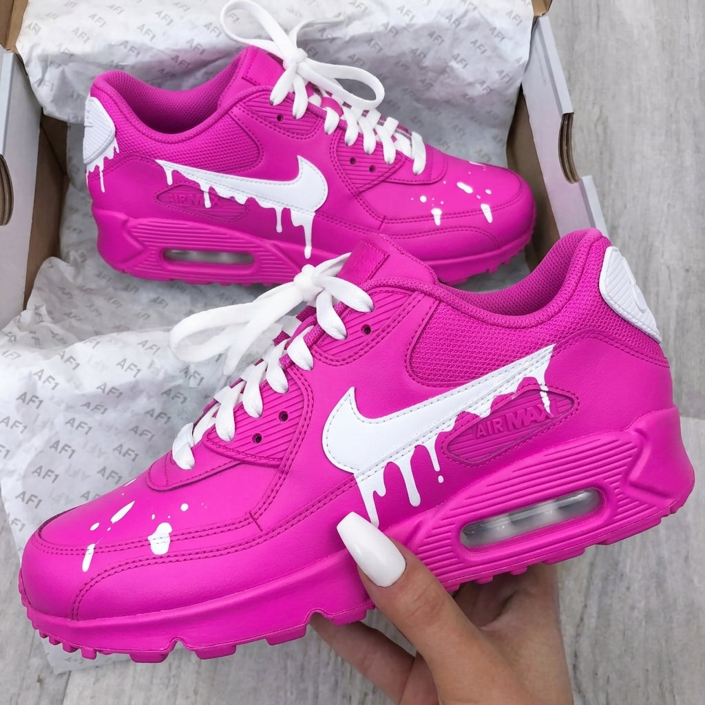 Custom Nike Shoes Pink White Drip Effect-oicustom