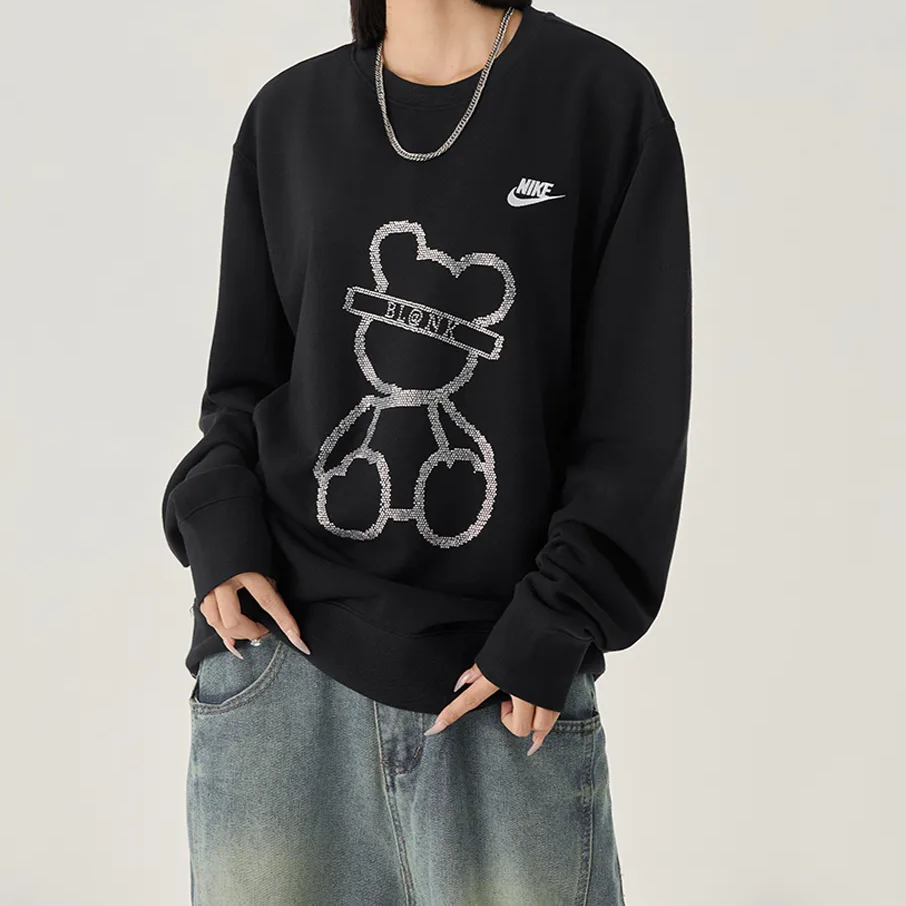 Custom Nike Sweatshirt Black Sliver Bear-oicustom