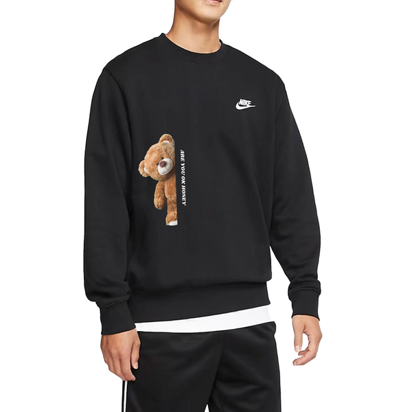 Custom Nike Sweatshirt Black With Brown Teddy Bear Print-oicustom