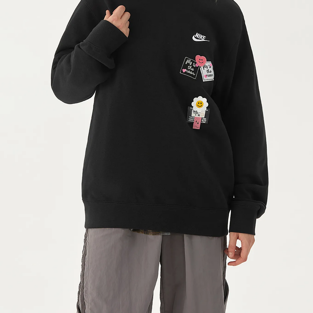 Custom Nike Sweatshirt Black with Cartoon Heart Flower-oicustom