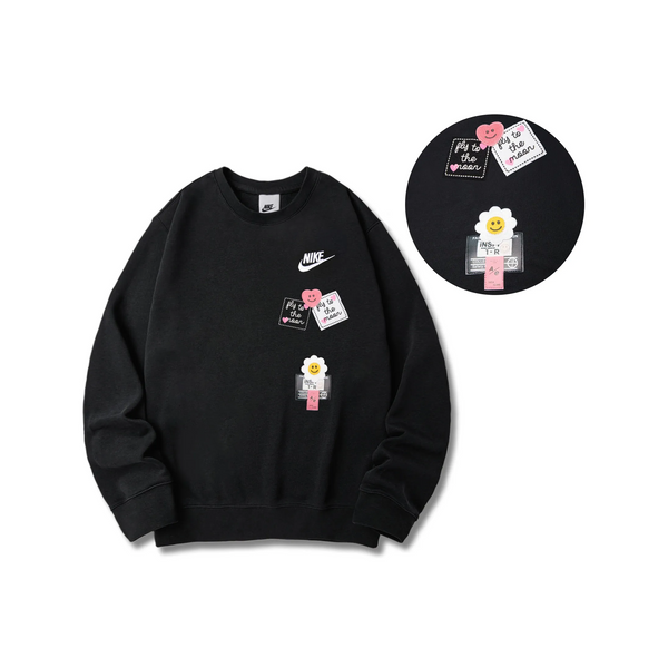 Custom Nike Sweatshirt Black with Cartoon Heart Flower-oicustom