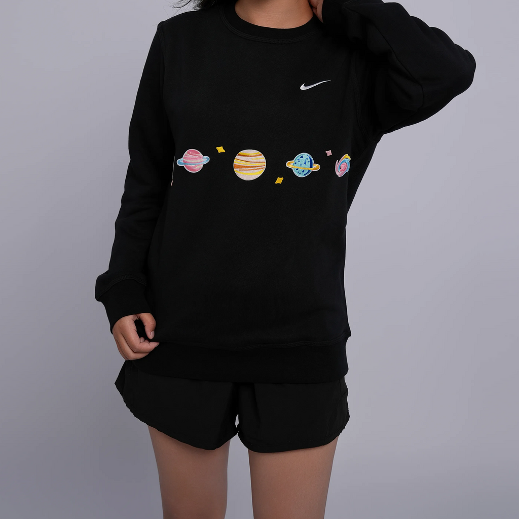 Custom Nike Sweatshirt Black with Colorful Planets-oicustom