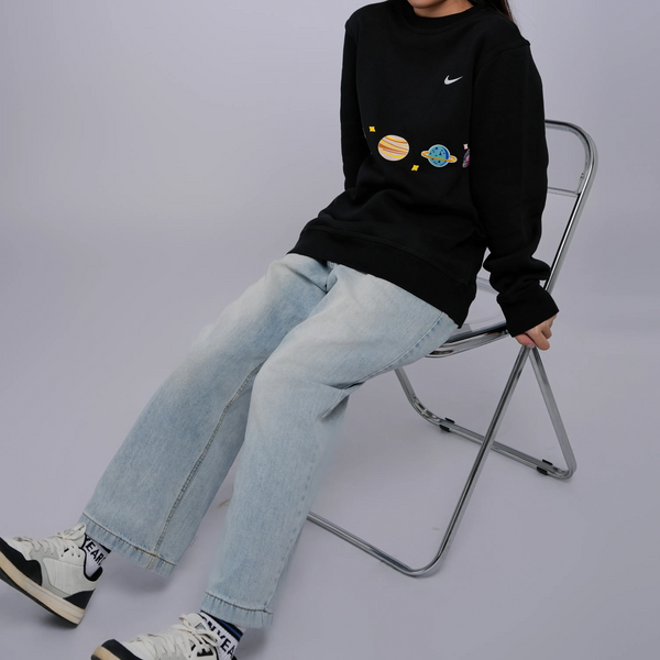 Custom Nike Sweatshirt Black with Colorful Planets-oicustom