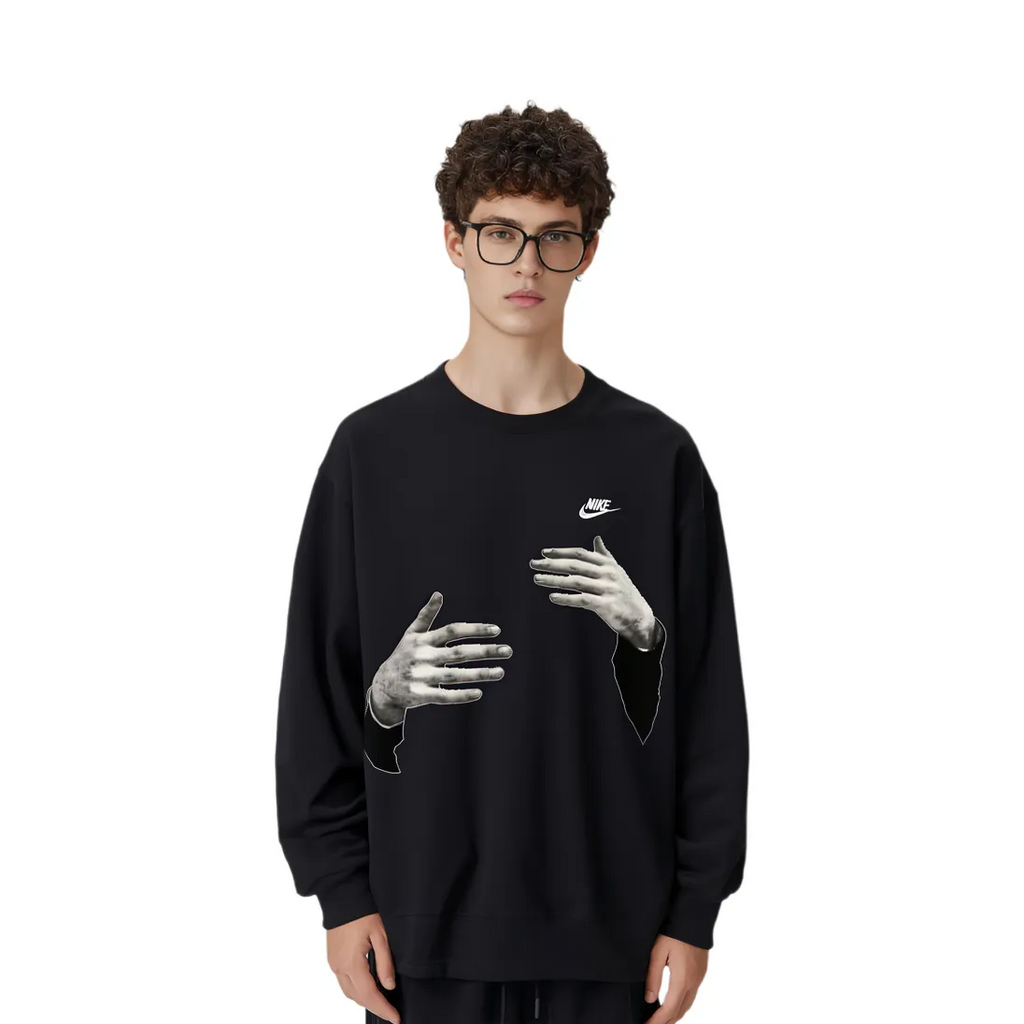 Custom Nike Sweatshirt Black with Hand Pattern-oicustom