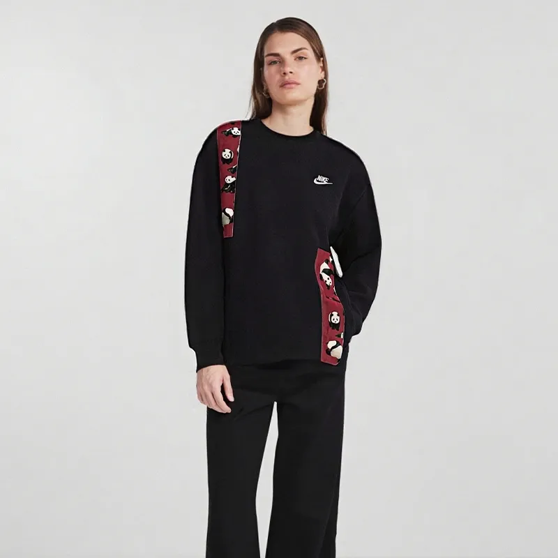 Custom Nike Sweatshirt Black with Panda Pattern-oicustom