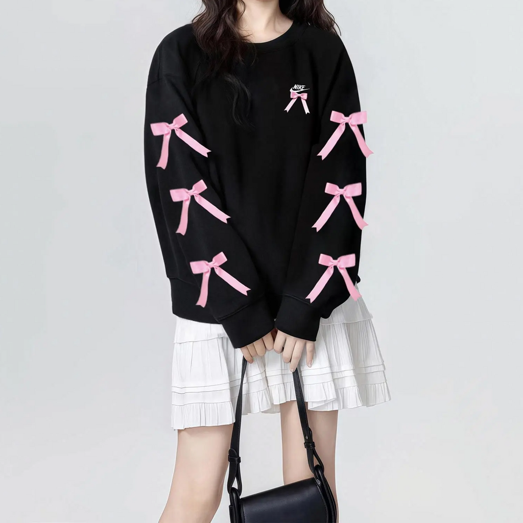 Custom Nike Sweatshirt Black with Pink Bows-oicustom