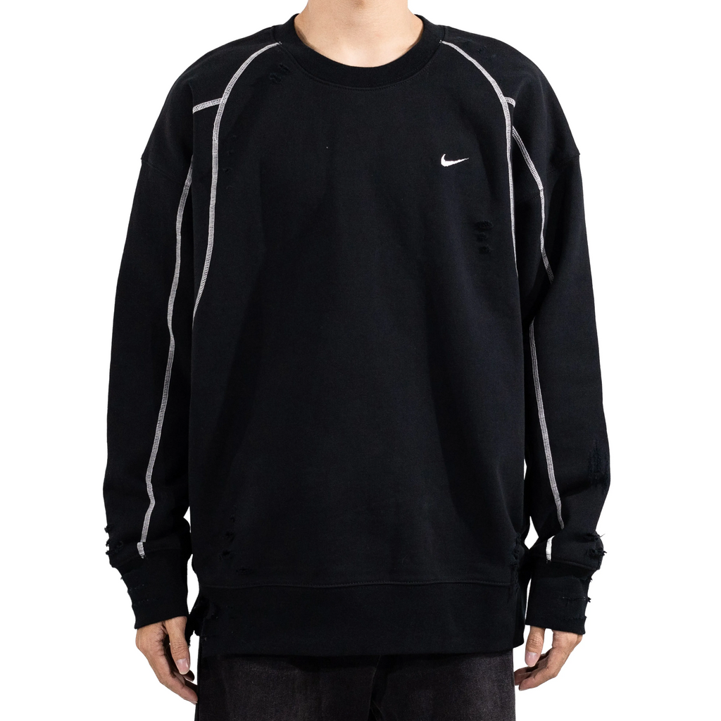 Custom Nike Sweatshirt Black with Ripped Details and White Lines-oicustom