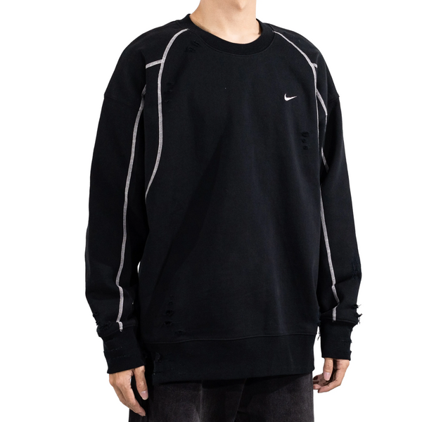 Custom Nike Sweatshirt Black with Ripped Details and White Lines-oicustom