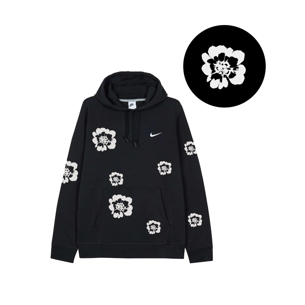 Custom Nike Sweatshirt Black with White Flowers-oicustom