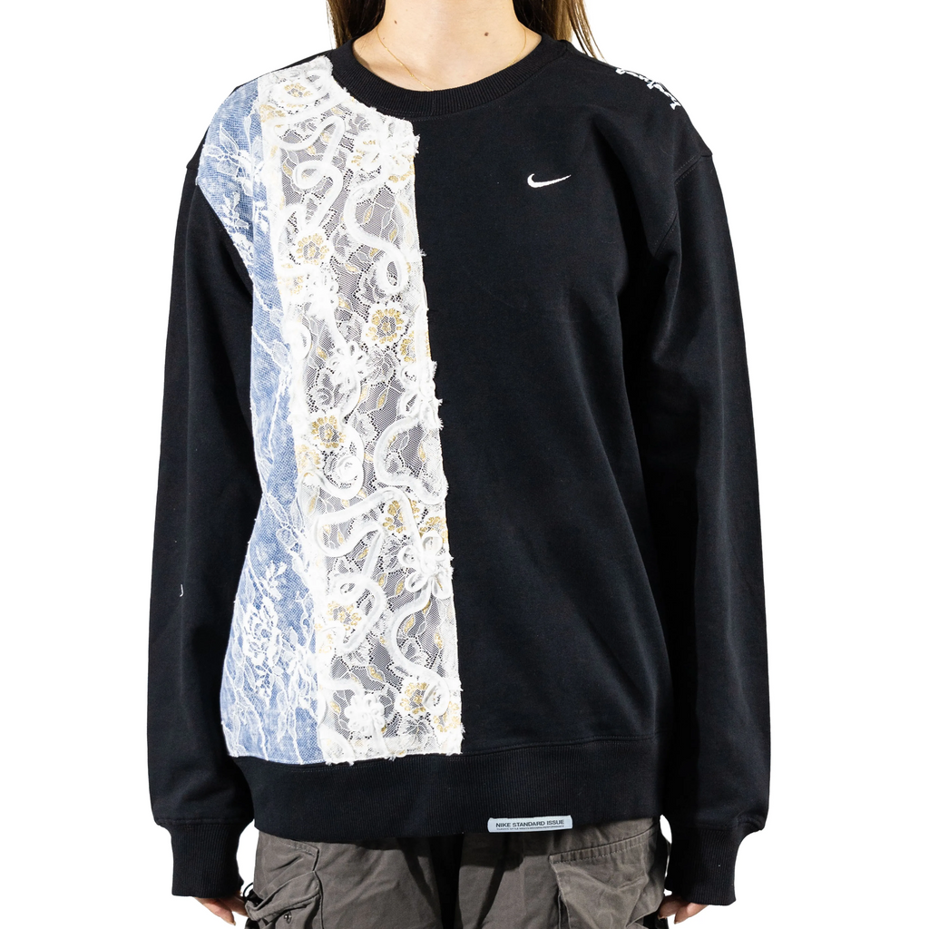 Custom Nike Sweatshirt Lace Patchwork Black-oicustom