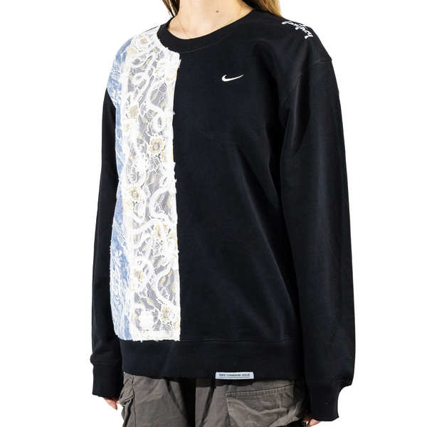 Custom Nike Sweatshirt Lace Patchwork Black-oicustom