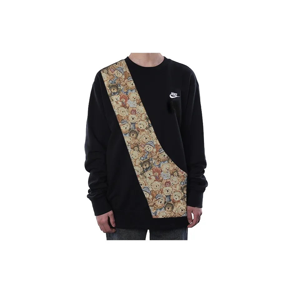 Custom Nike Sweatshirt Teddy Bear Pattern Black Brown-oicustom