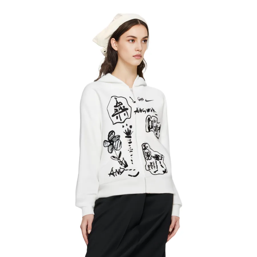 Custom Nike Sweatshirt White with Black Sketchy Patterns-oicustom