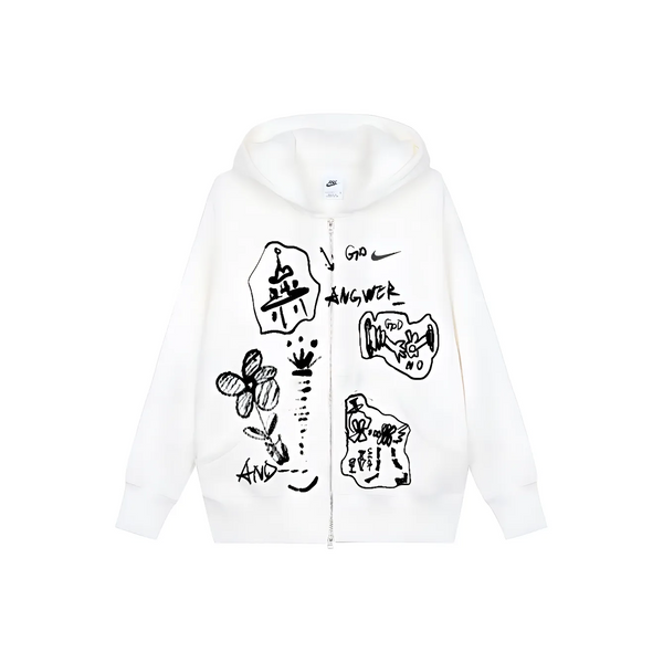 Custom Nike Sweatshirt White with Black Sketchy Patterns-oicustom