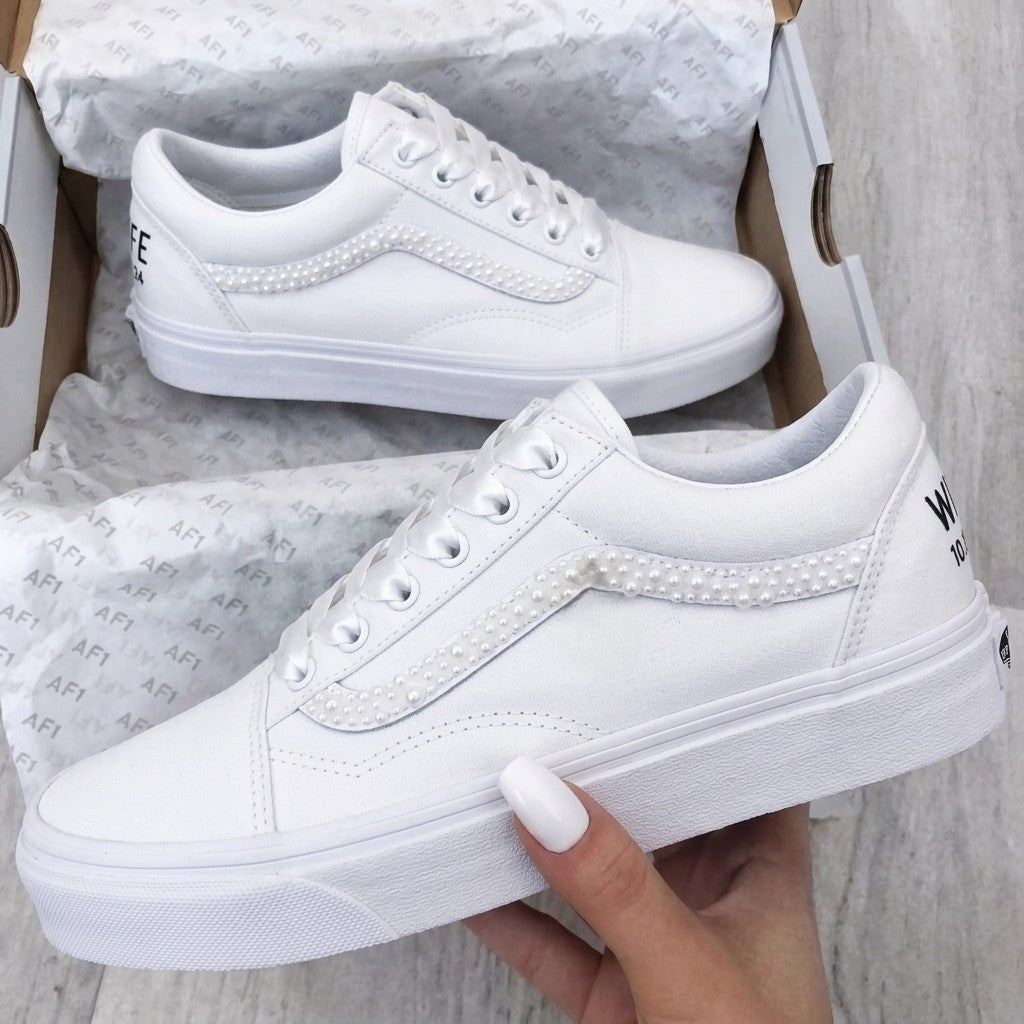 Custom Vans Weeding Shoes White Pearl Embellished-oicustom