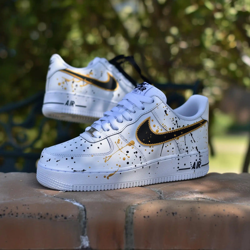 Hand Painted Black&Gold Splatter Custom Air Force 1 Sneakers