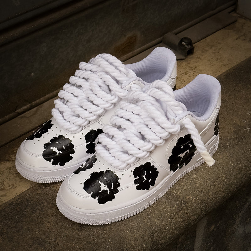 Hand Painted Black Floral Custom Air Force 1 Sneakers