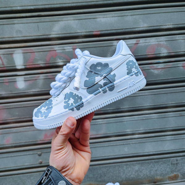 Custom Hand Painted Gray Floral Air Force 1 Sneakers-oicustom