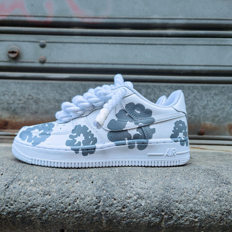 Custom Hand Painted Gray Floral Air Force 1 Sneakers