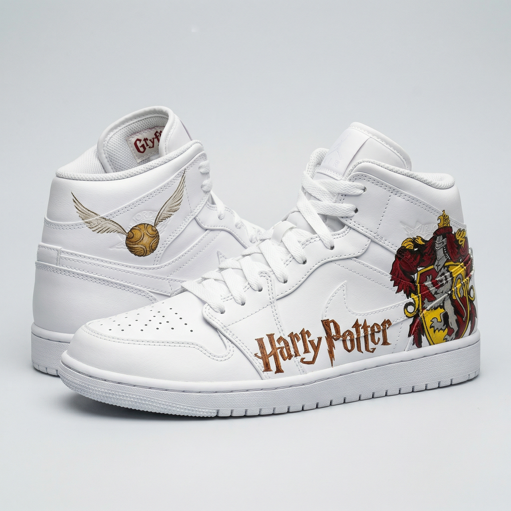 Custom AJ 1s Shoes Red Yellow Harry Potter Golden Snitch Gryffindor Crest-oicustom