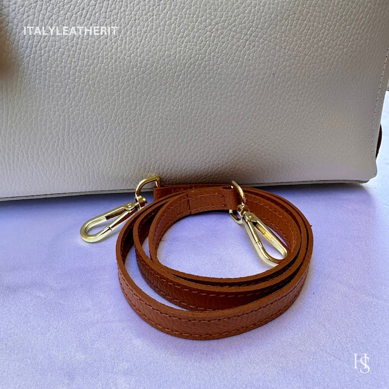 Product Title:
Luxury White & Tan Italian Pebbled Genuine Leather Top Handle Crossbody Satchel Tote Bag with Detachable Strap, Perfect Daily Outfit Matching for Custom Air Force 1 Custom Sneakers