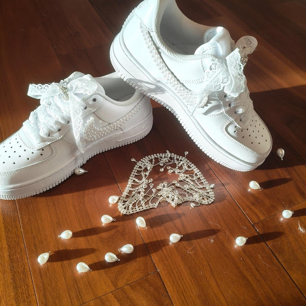 Custom AF 1s Shoes Wedding White Pearl-oicustom