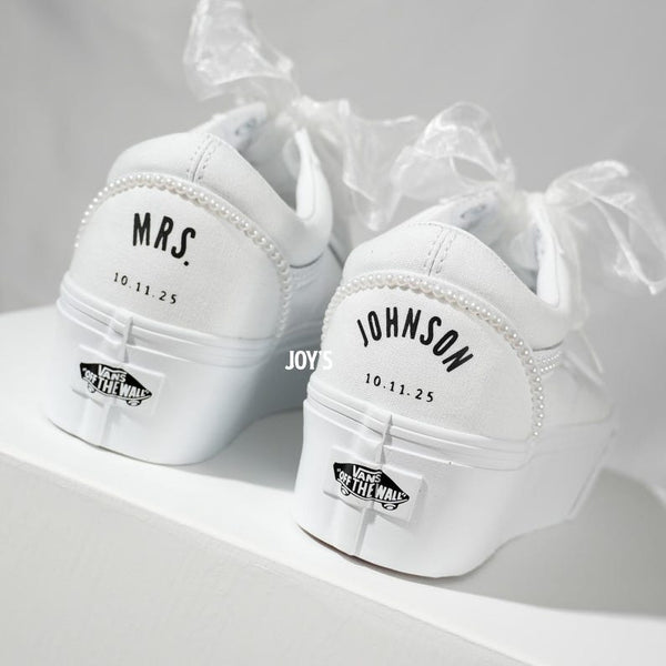Custom Vans Black White Wedding Shoes-oicustom