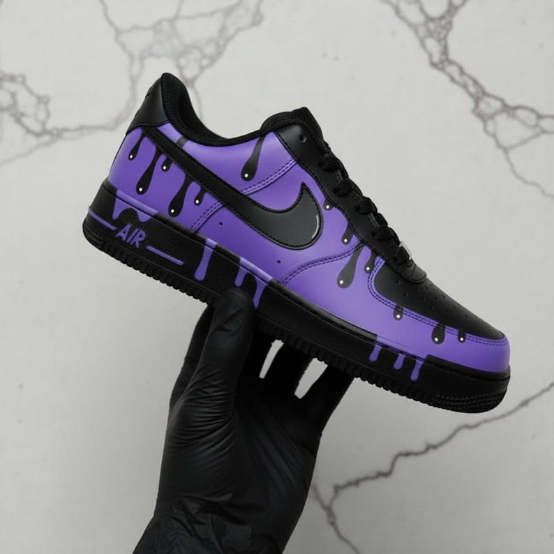 Custom AF 1s Purple Drip Shoes Black Purple Shoes