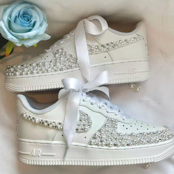 Custom AF 1s Black White Wedding Shoes-oicustom