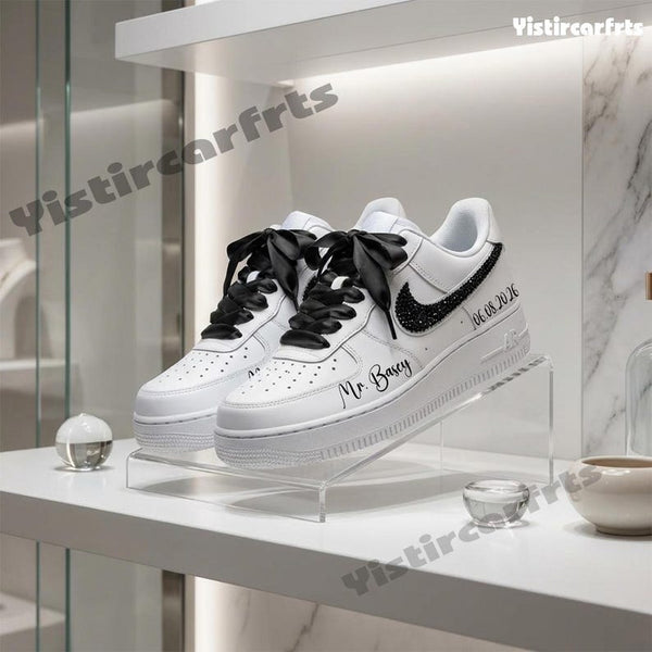Custom AF 1s Black White Wedding Shoes-oicustom