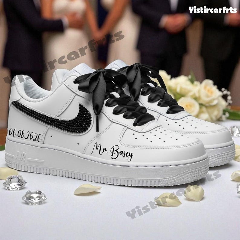 Custom AF 1s Black White Wedding Shoes