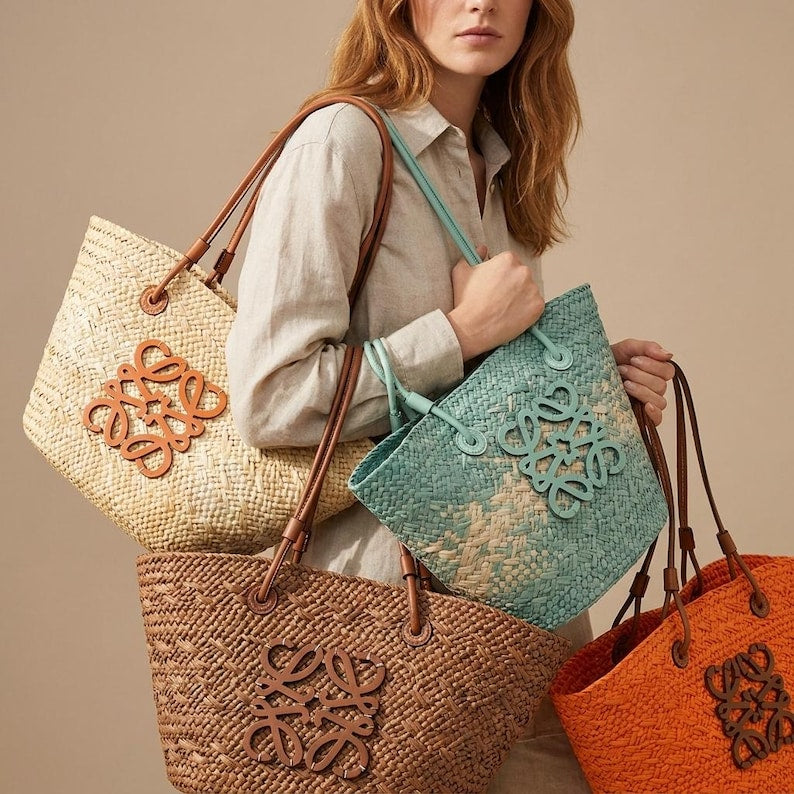 Fashion Multi-color Large Capacity Handwoven Straw Beach Tote Bag Women's Casual Holiday Shoulder Handbag, We Also Provide Custom Air Force 1 & Custom Sneakers