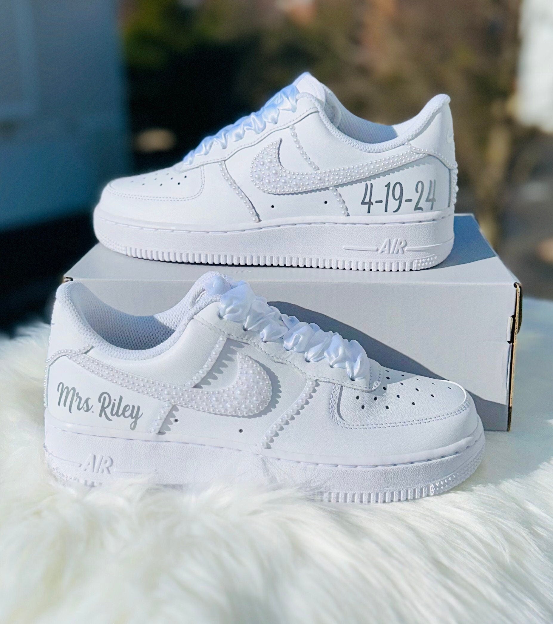 Wedding White Customized Air Force Bridal Sneaker Customized Nike