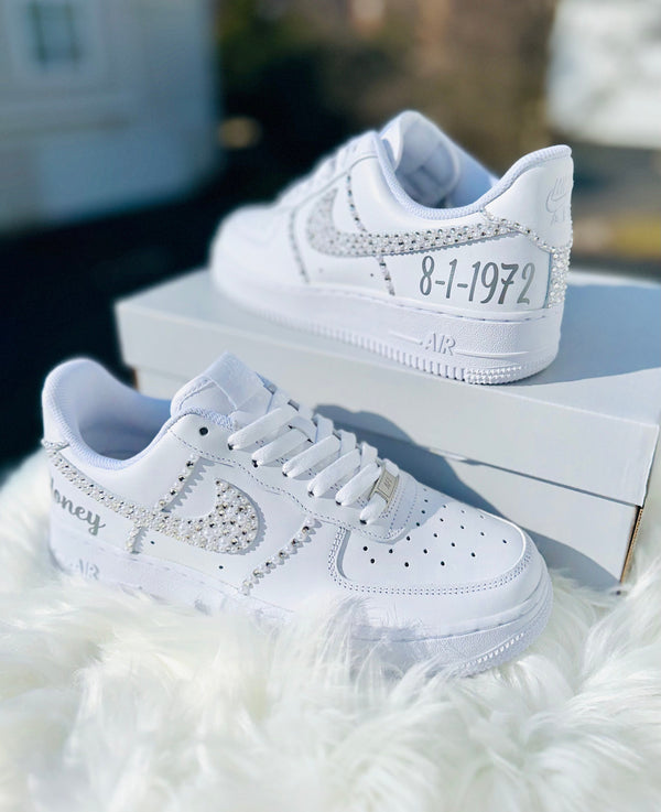 Custom Air Force 1 Pearl Diamond Wedding Shoes-oicustom