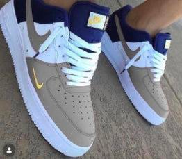 Hand Painted Tan & Navy Custom Air Force 1 Sneakers-oicustom