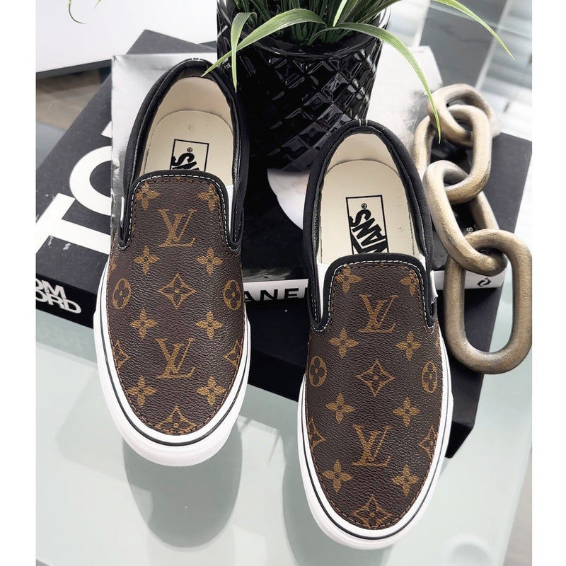 Custom Hand Painted Brown Vans Slip On Sneakers