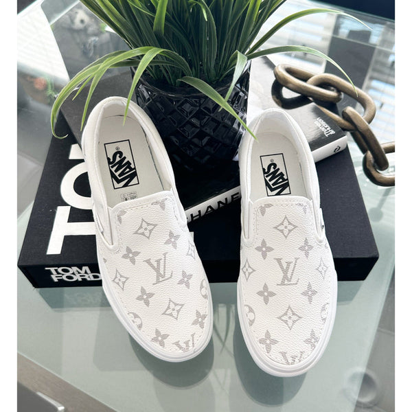 Hand Painted Custom White Vans Slip On Sneakers-oicustom