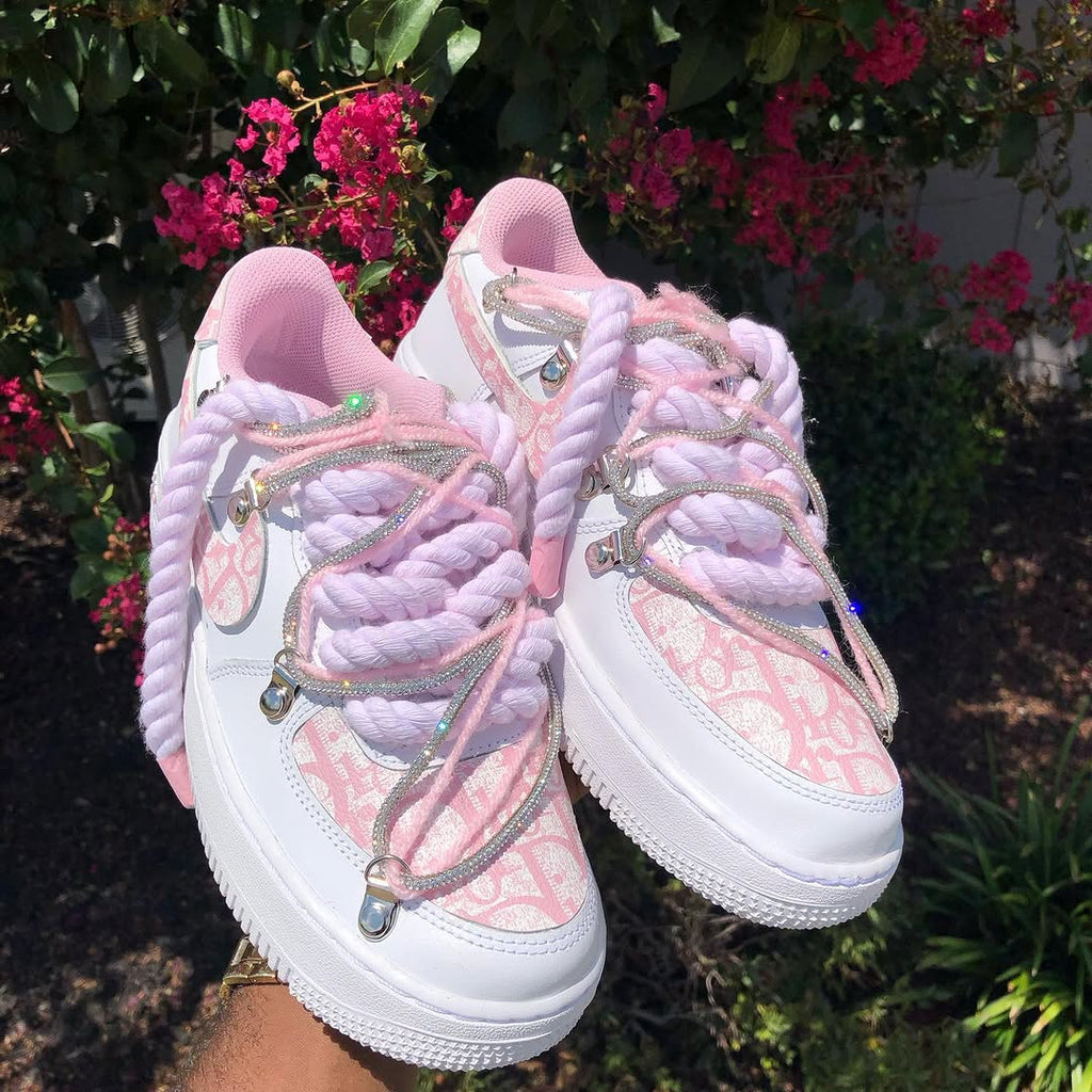 Hand Painted Pink Rhinestone Custom Air Force 1 Sneakers-oicustom