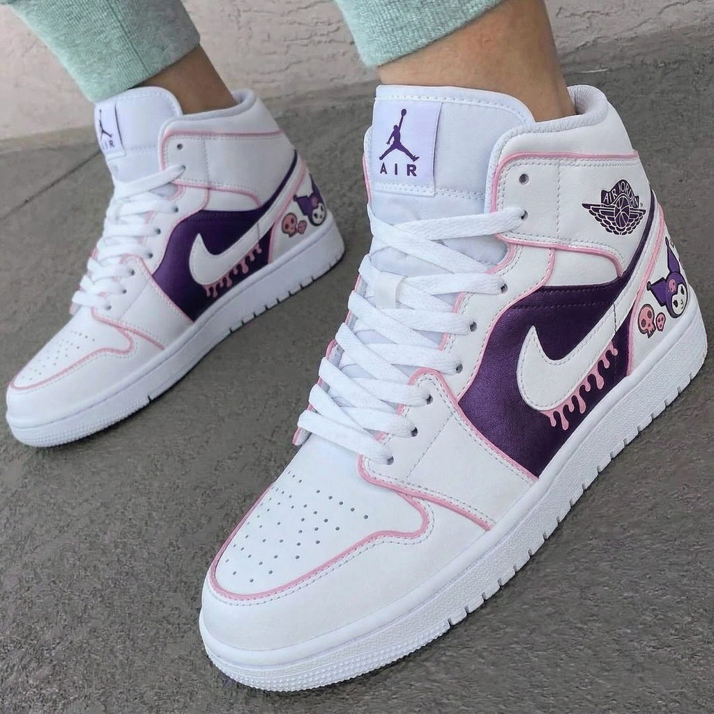Custom AJ 1s Shoes Baby Pink Purple Kuromi Skulls-oicustom